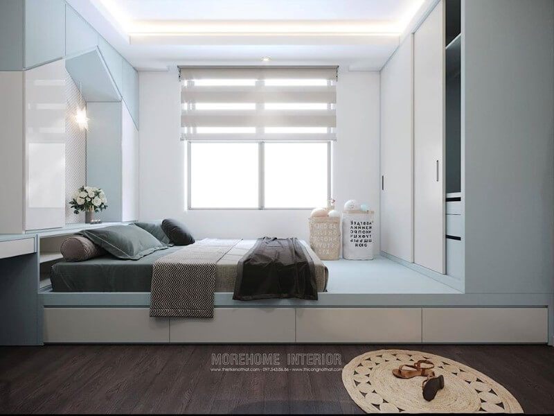 Thiết kế nội thất phòng ngủ cho bé trai với gam màu xanh sáng vivacious.